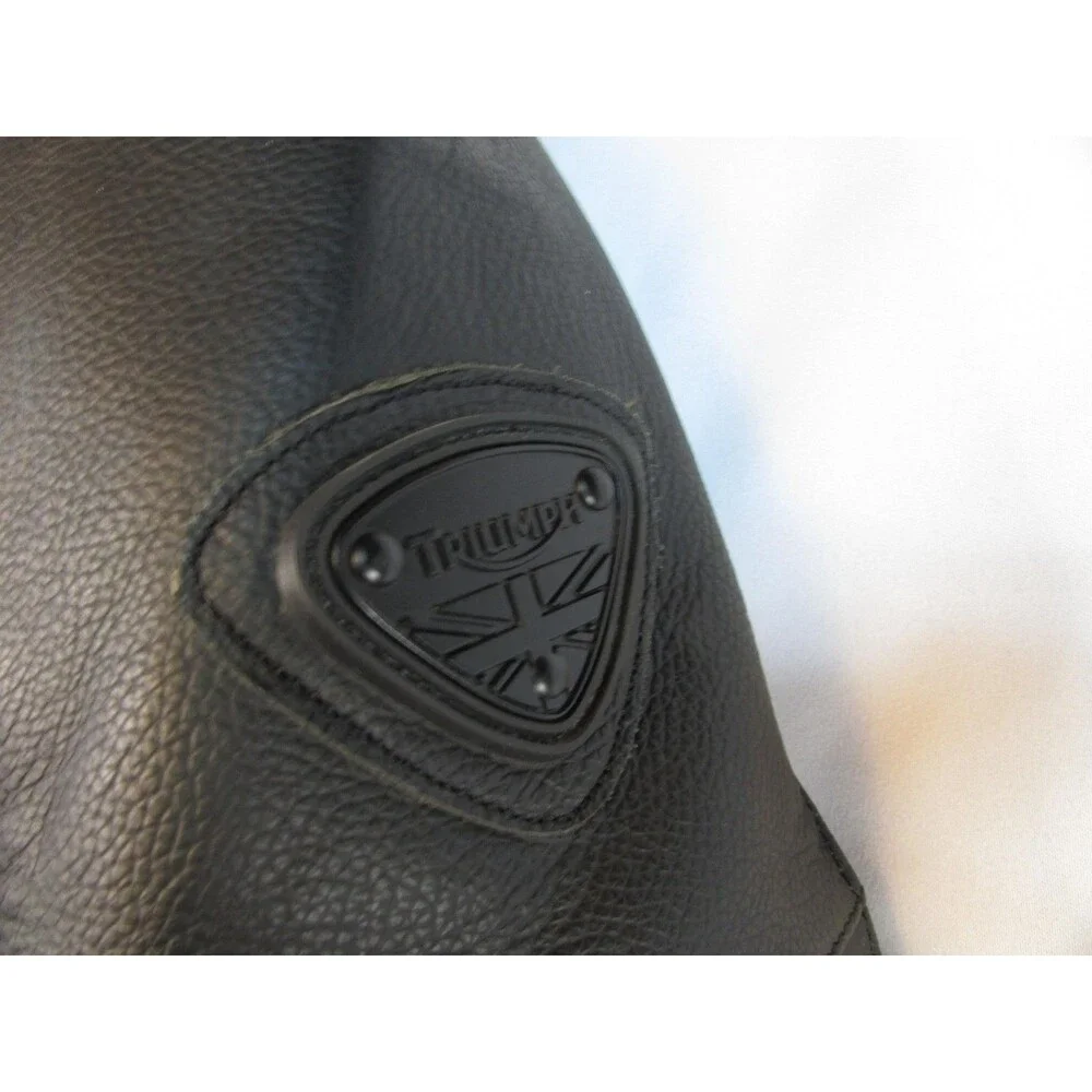 Triumph Leather Motorcycle Jacket Mens Medium Black Insulated Padded Lined - Picture 8 of 16